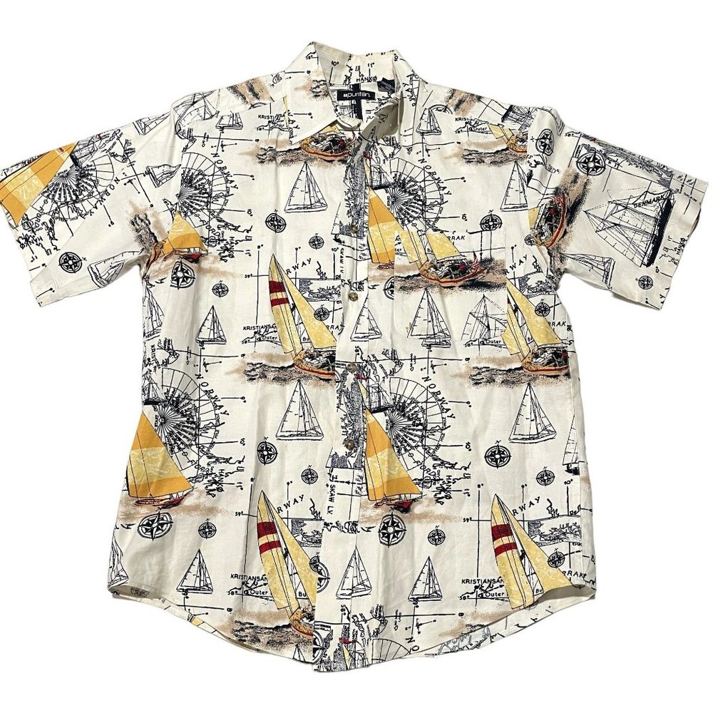 PURITAN BOAT PRINT BUTTON‎ UP SHIRT SIZE SMALL | U1